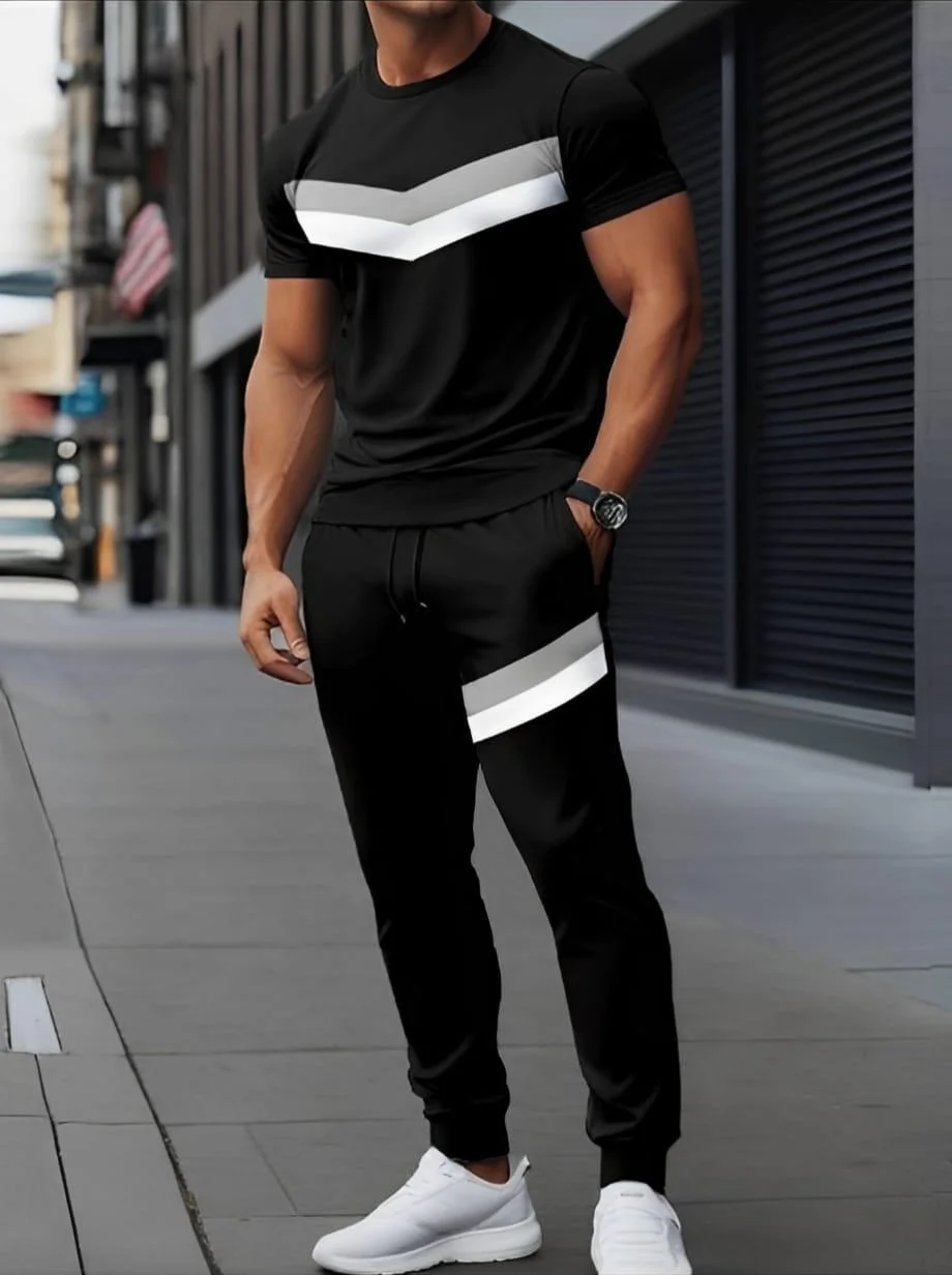 Men Black Micro Track Suit 2 Pcs Set