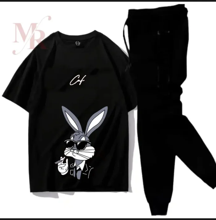 Men's Printed Summer Tracksuit – Soft & Breathable Cotton T-Shirt & Trouser Set