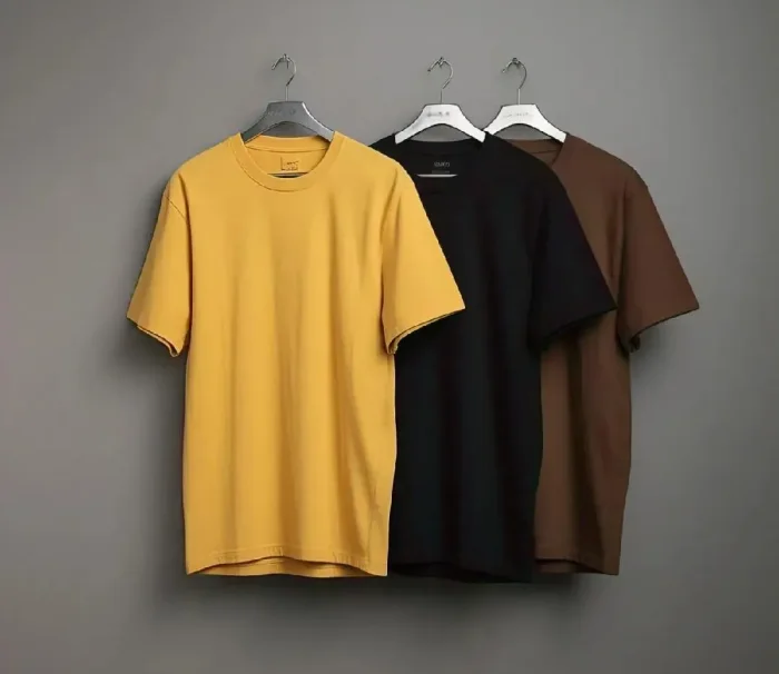 Men's 3-Piece Micro Interlock T-Shirt Set - Plain Crew Neck Tees