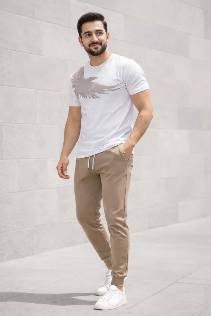 Men's Printed Summer Tracksuit – Soft & Breathable Polyester T-Shirt & Trouser Set