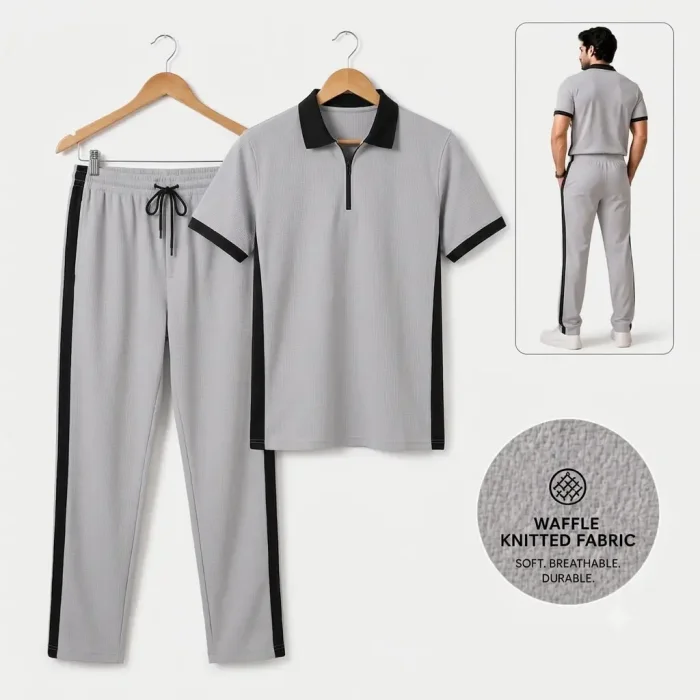 Men's 2-Piece Dri-Fit Textured Tracksuit - Ban Collar Athletic Wear