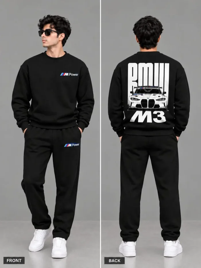 BMW M Power Printed Tracksuit for Men – Crewneck Sweatshirt & Trouser Set