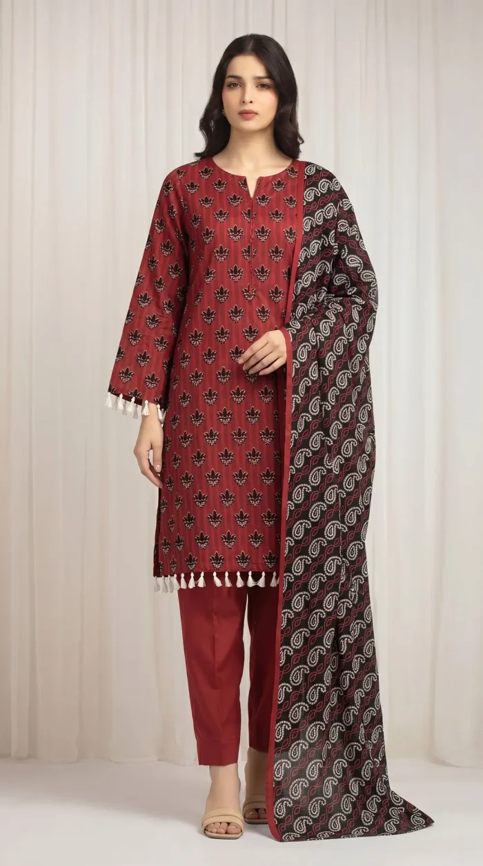Women's Unstitched 3 Pcs Lawn Suit | Printed Shirt, Dupatta & Plain Trouser