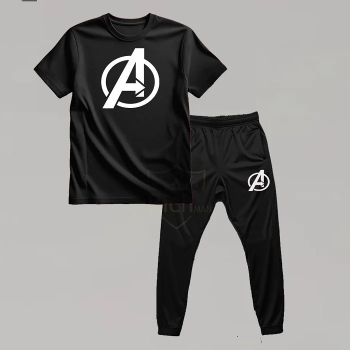 Men Avengers Logo Track Suit Black 2Pcs