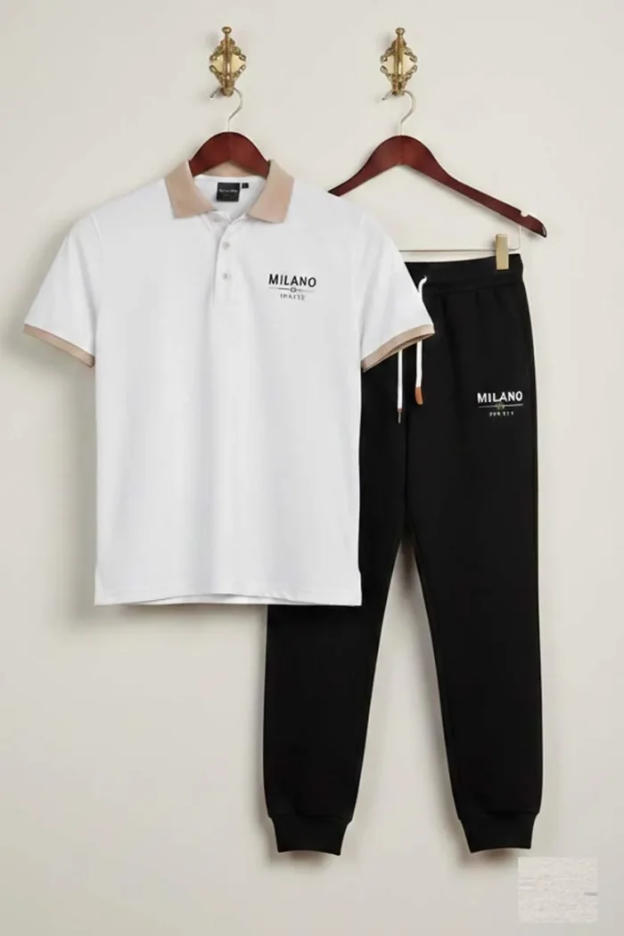 Men's Summer Cotton Tracksuit – Short Sleeve Polo Shirt and Trouser Set