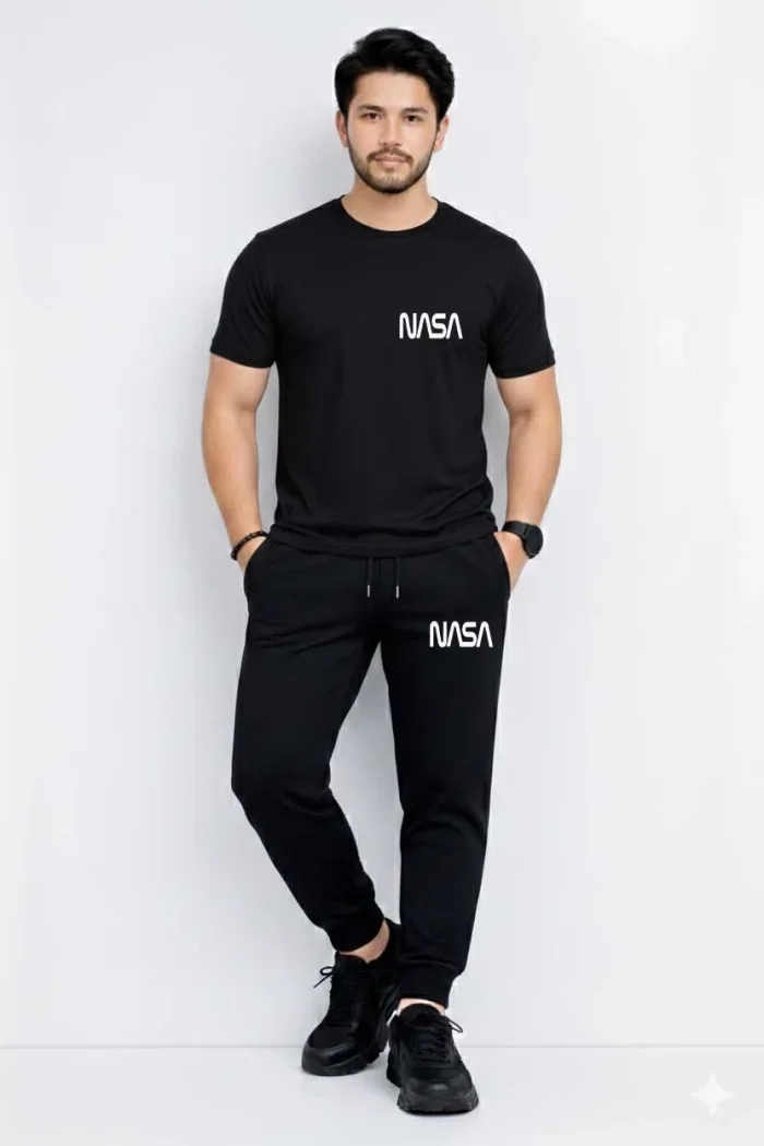 NASA Printed Black Track Suit for Men - 2 Pcs Micro Fabric Casual Wear