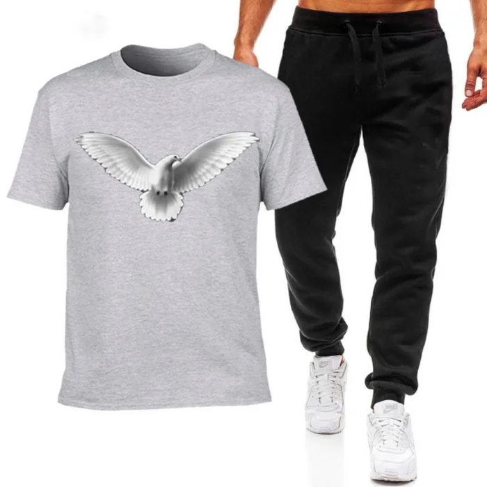 Men's 2-Piece Cotton Printed Tracksuit - Black & White Dove Set