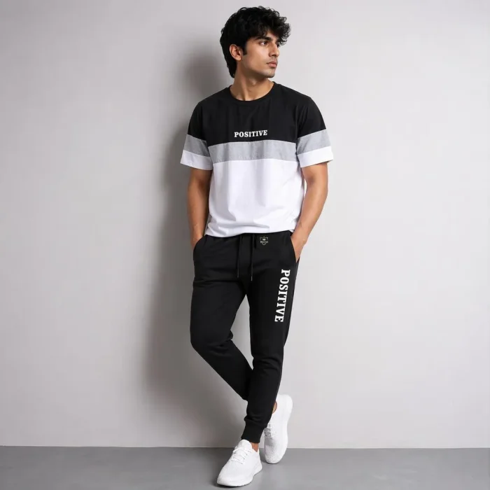 Men's Positive Print T-Shirt & Trouser Tracksuit Set