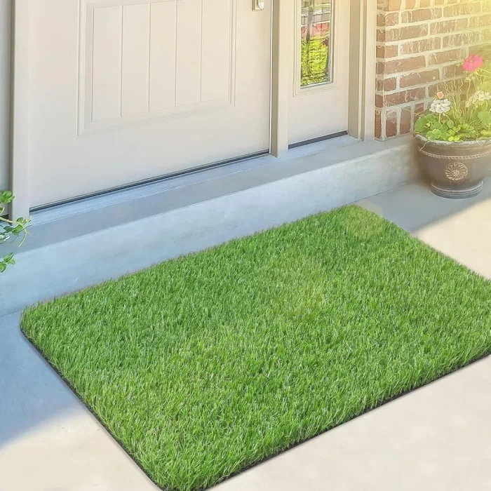 Artificial Green Grass Door Mat - Non-Slip Floor Mat for Home & Outdoor Entrance (25x14 Inches)