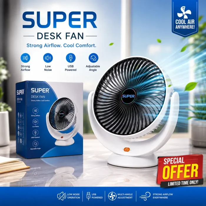 Portable Super USB Desk Fan - Quiet Mini Cooling Fan with Adjustable Angle
