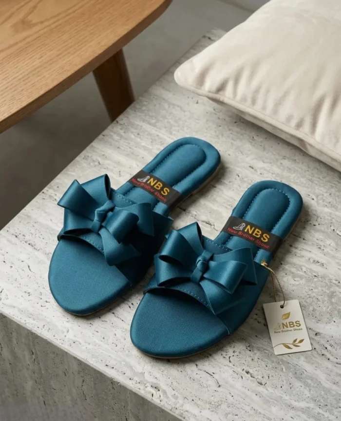 Women's Blue Bow Flat Slippers | Fancy & Casual Women's Shoes