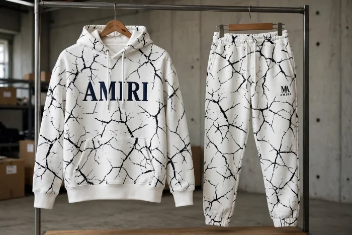 AMIRI Style Printed Winter Tracksuit for Men – 2-Piece Hoodie and Trouser