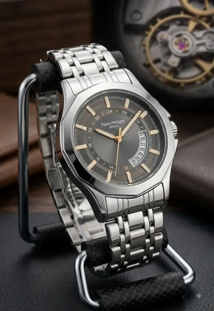 Men’s Imported Brass Analogue Watch – Classic Round Chain Strap Watch with Date Function