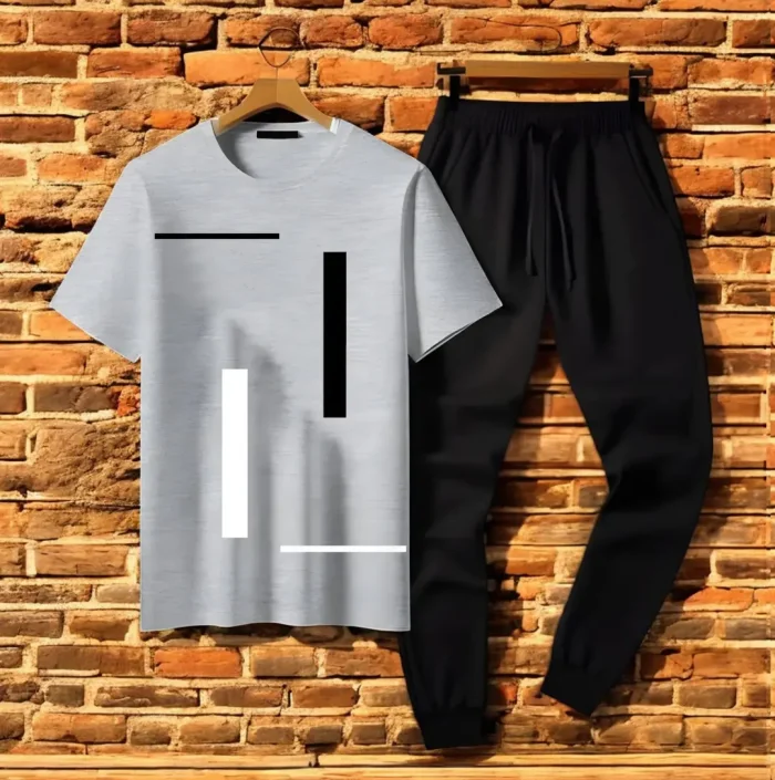 Men's Printed Jersey Tracksuit 2 Pcs Set Casual Sportswear