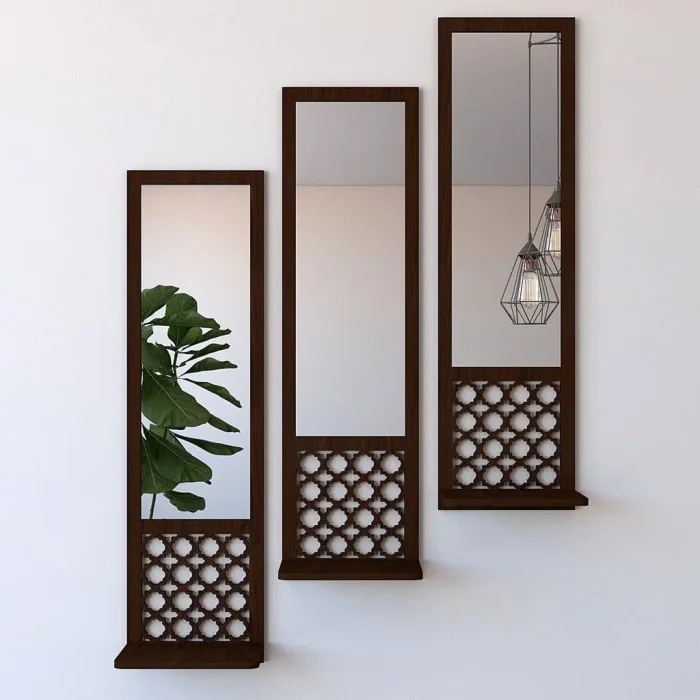 Modern Abstract Wooden Mirror Wall Shelves Set of 3