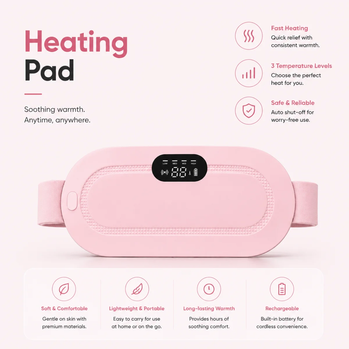 Portable Electric Heating Pad for Period Pain & Menstrual Cramp Relief.