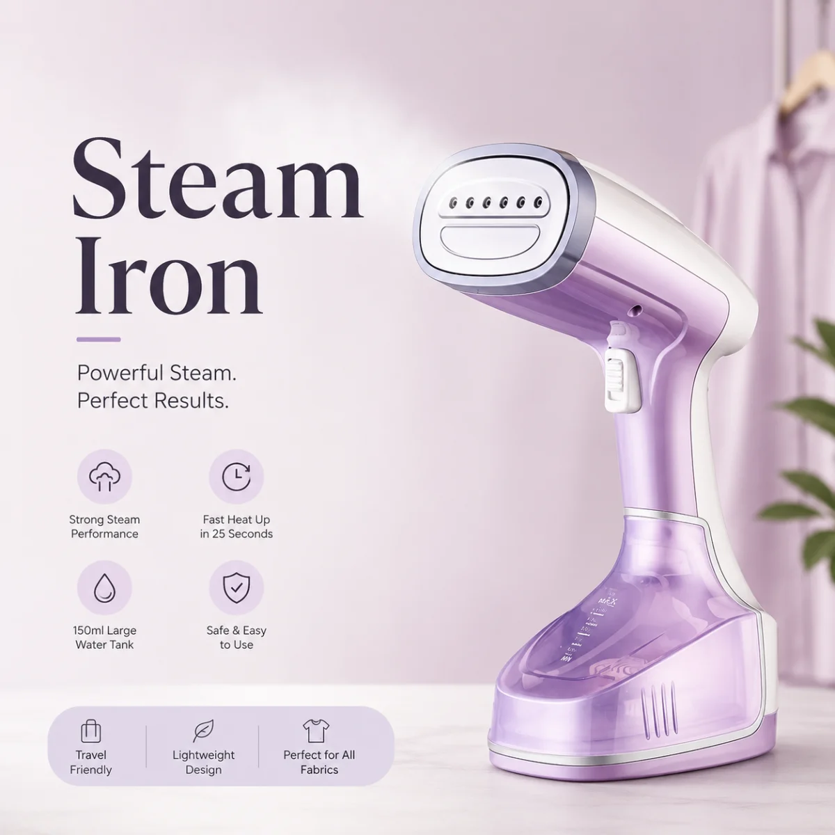 Title-Portable 1500W Steam Iron for Clothes Wrinkle Removal