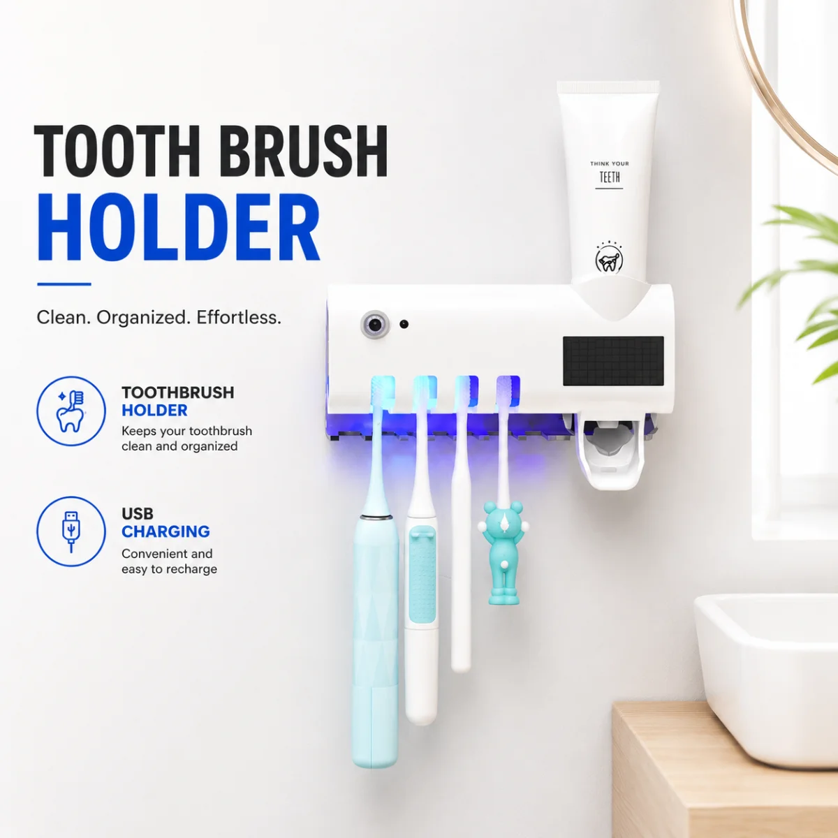 UV Toothbrush Sterilizer Wall Mount Holder.