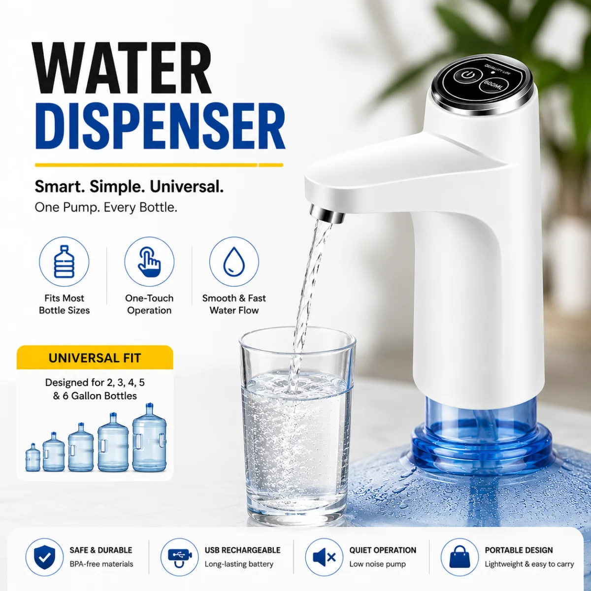 Portable Rechargeable Automatic Water Dispenser Pump