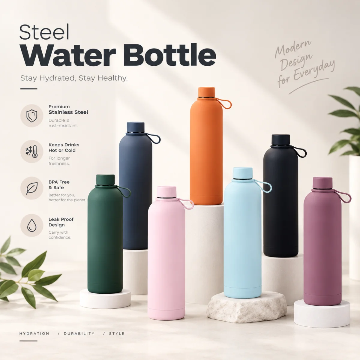 500ml Matte Insulated Stainless Steel Water Bottle