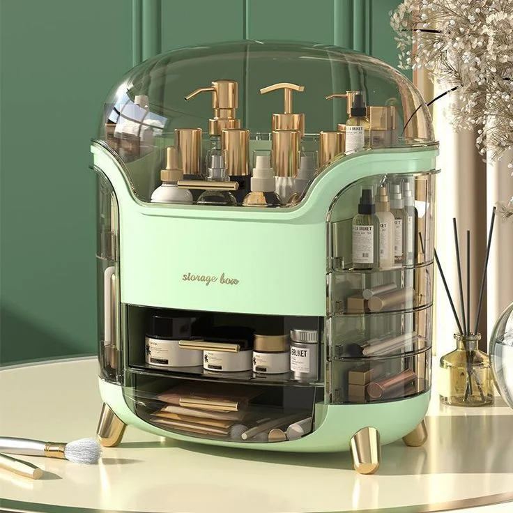 Luxury Multi-Layer Makeup Organizer Box with Dustproof Cover & Drawers