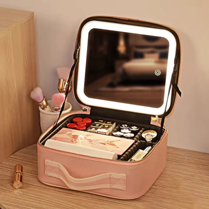 10-Inch Travel Cosmetic Organizer Bag with LED Lighted Mirror