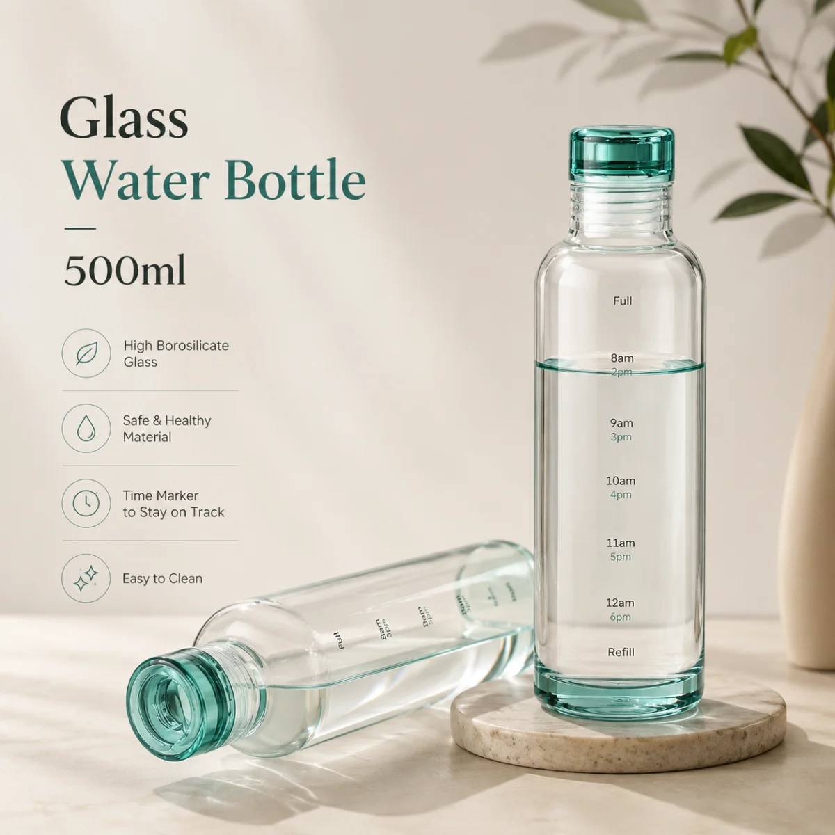 Heat & Cold Resistant Glass Water Bottle – 500ml