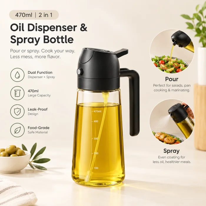 470ml |  2 in 1 - Oil Dispenser & Spray Bottle