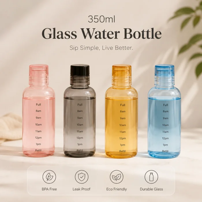 350ml Time Scale Portable Glass Water Bottle