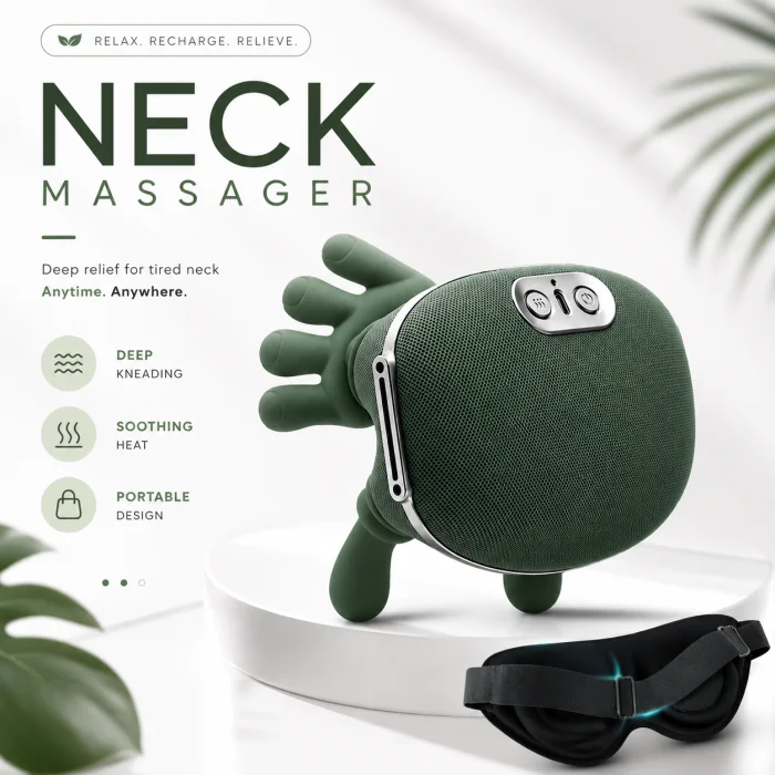 Rechargeable Neck Massager with 6 Soft Silicone Heads for Relaxation & Pain Relief