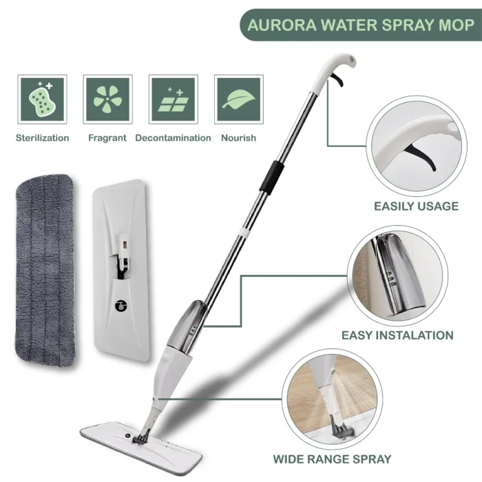 360° Water Spray Mop with Adjustable Handle & Refillable Water Tank for Easy Floor Cleaning