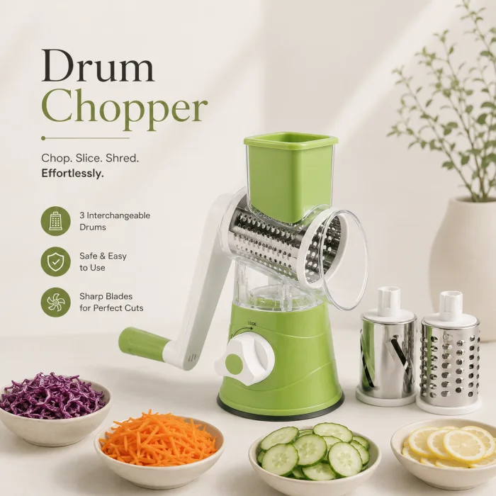 Vegetable Cutter with 3 Stainless Steel Drum Blades
