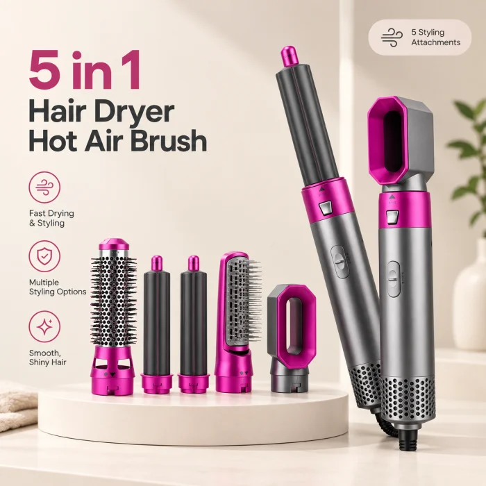 5 in 1 Hair Dryer Hot Air Brush & Multi-Styler Kit