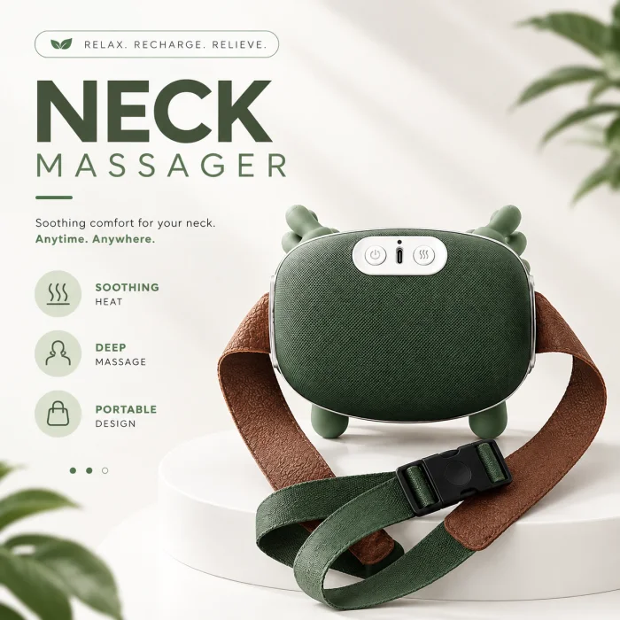 Rechargeable Neck Massager with 6 Soft Silicone Heads for Relaxation & Pain Relief
