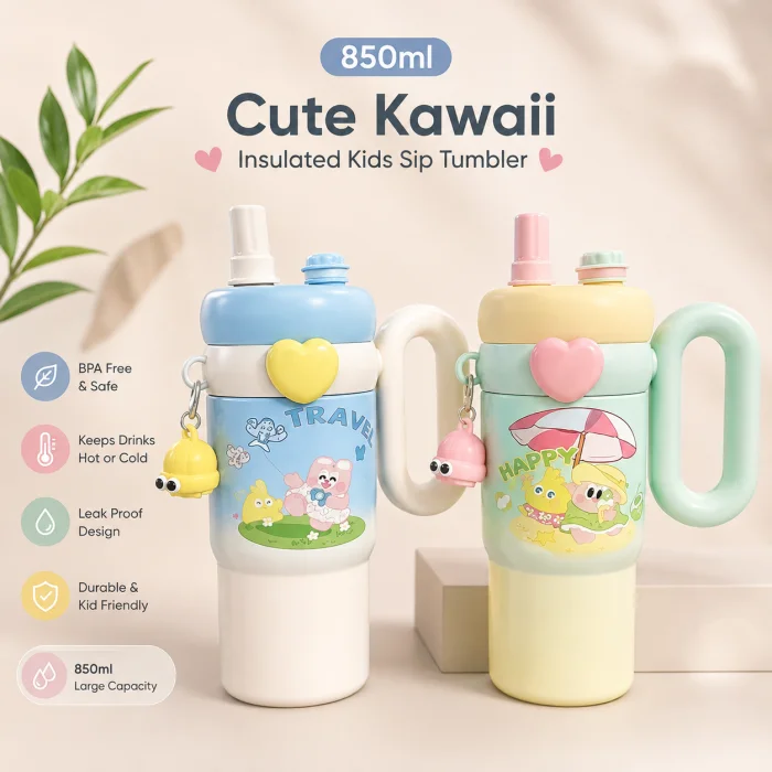 850ml Cute Kawaii Insulated Kids Sip Tumbler