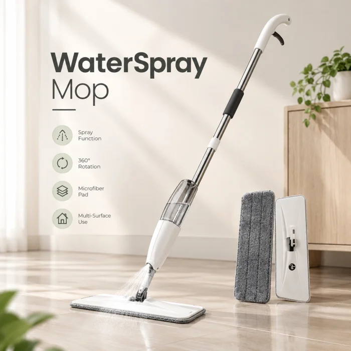 360° Water Spray Mop with Adjustable Handle & Refillable Water Tank for Easy Floor Cleaning