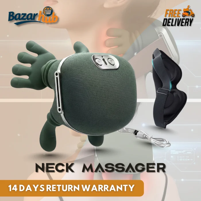 Rechargeable Neck Massager with 6 Soft Silicone Heads for Relaxation & Pain Relief