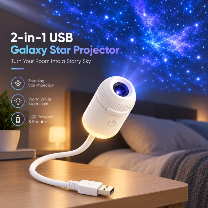 Flexible USB Galaxy Planetarium Star Projector Light with 6 Interchangeable Film Discs.