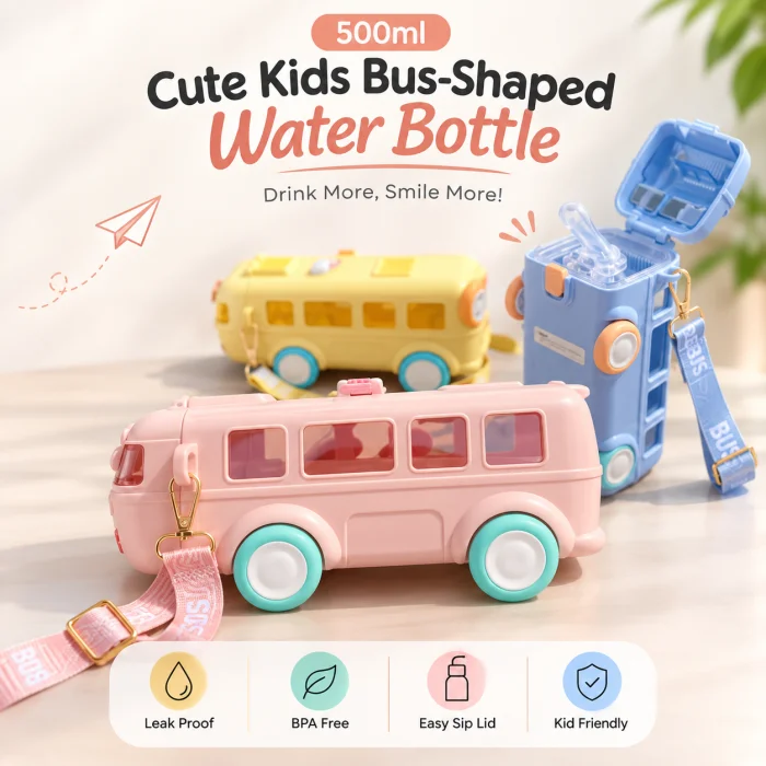 500ml Cute Kids Bus-Shaped Water Bottle