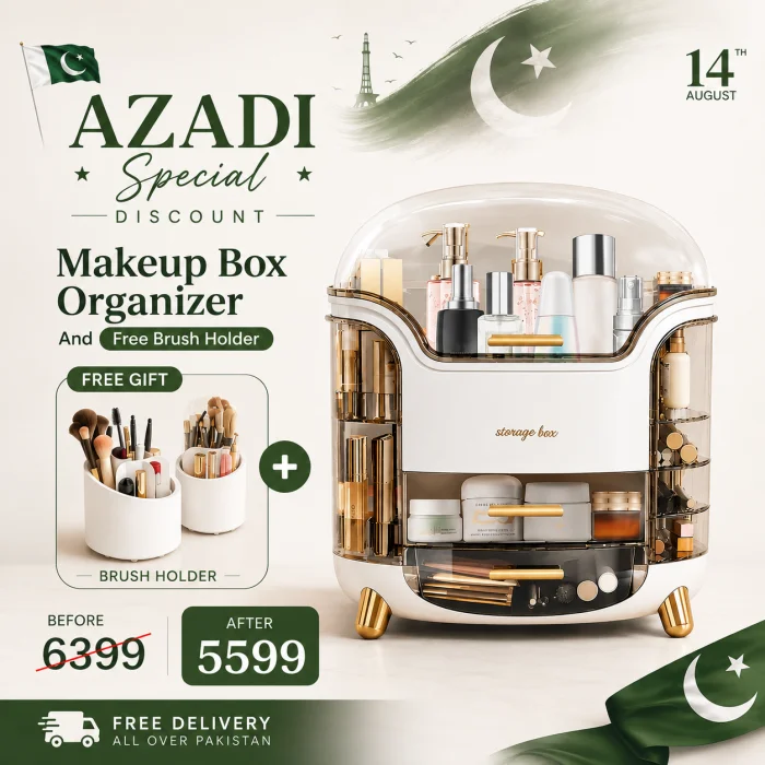 Luxury Multi-Layer Makeup Organizer Box with Dustproof Cover & Drawers