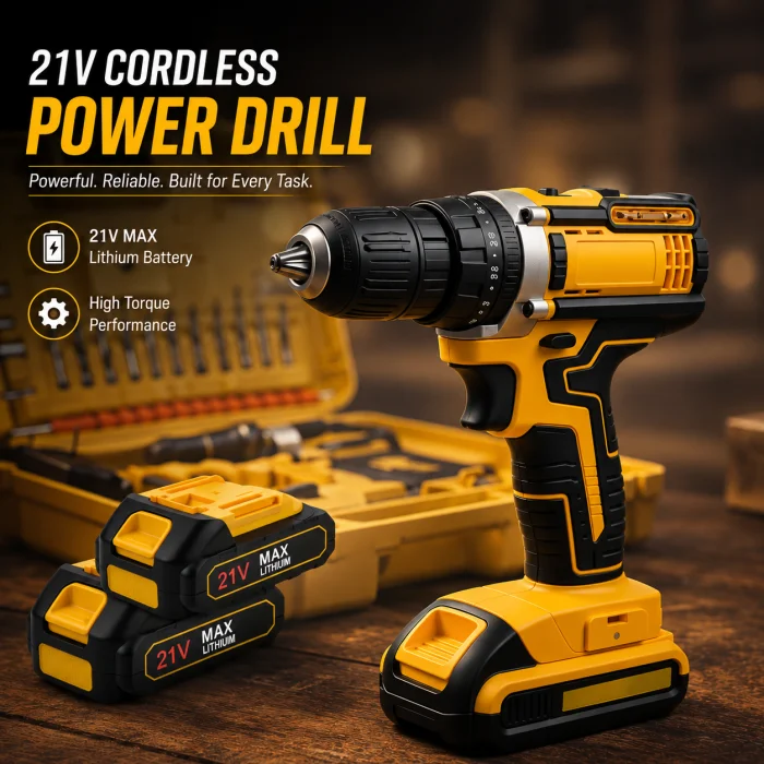 21V Cordless Electric Drill Set with Rechargeable Battery & Charger