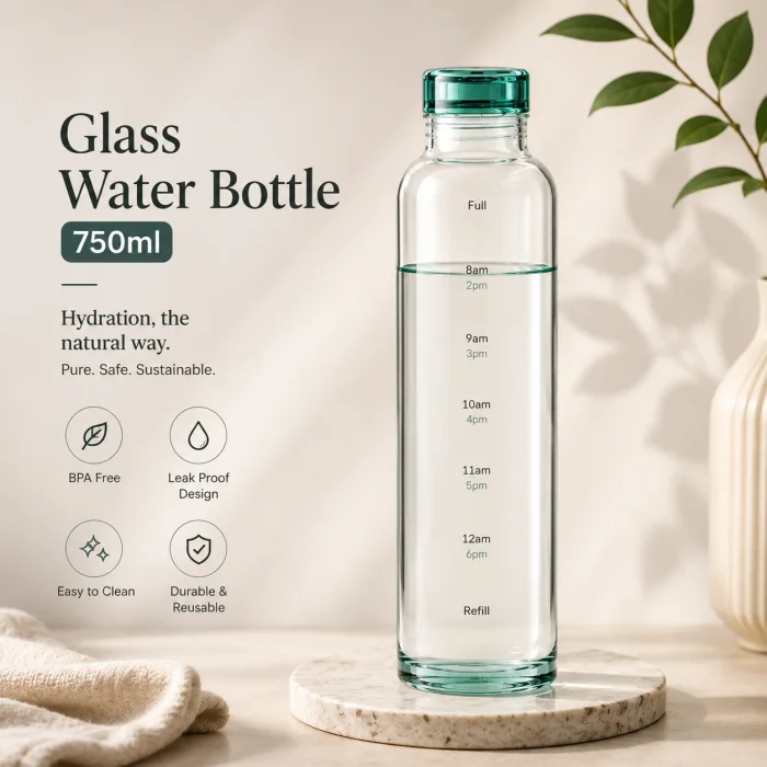 Heat & Cold Resistant Glass Water Bottle - 750ml