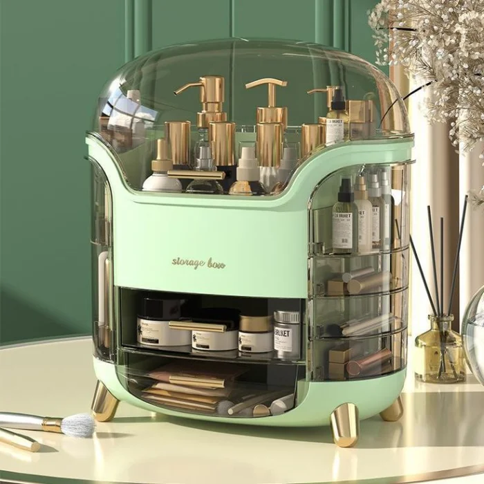 Luxury Multi-Layer Makeup Organizer Box with Dustproof Cover & Drawers