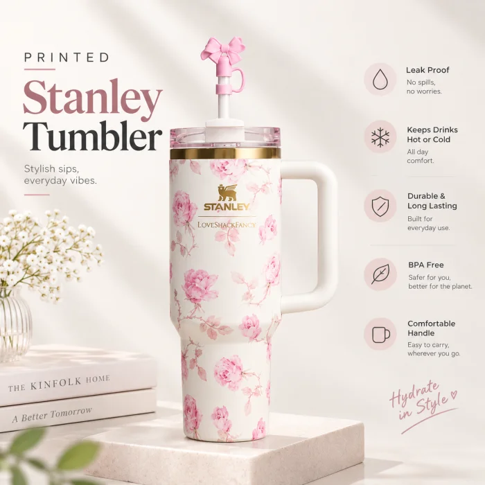 Stanley Printed Stainless Steel Tumbler with Handle & Straw – 40 oz