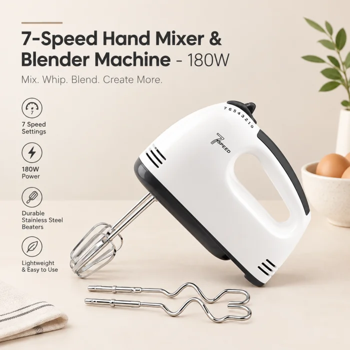 7-Speed Hand Mixer & Blender Machine  - 180W