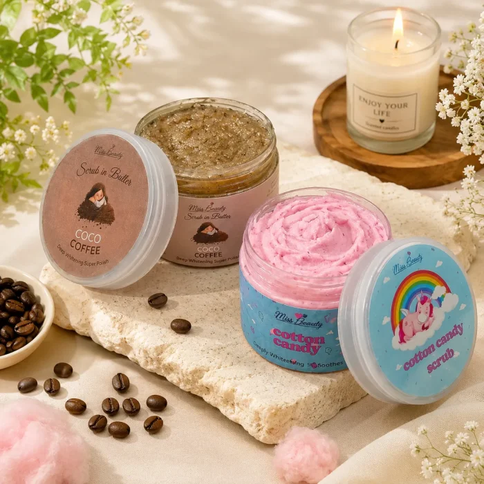New Arrival  Miss Beauty 2 pcs Cotton Candy Coco Coffee Body whitening Sugar Scrub Set