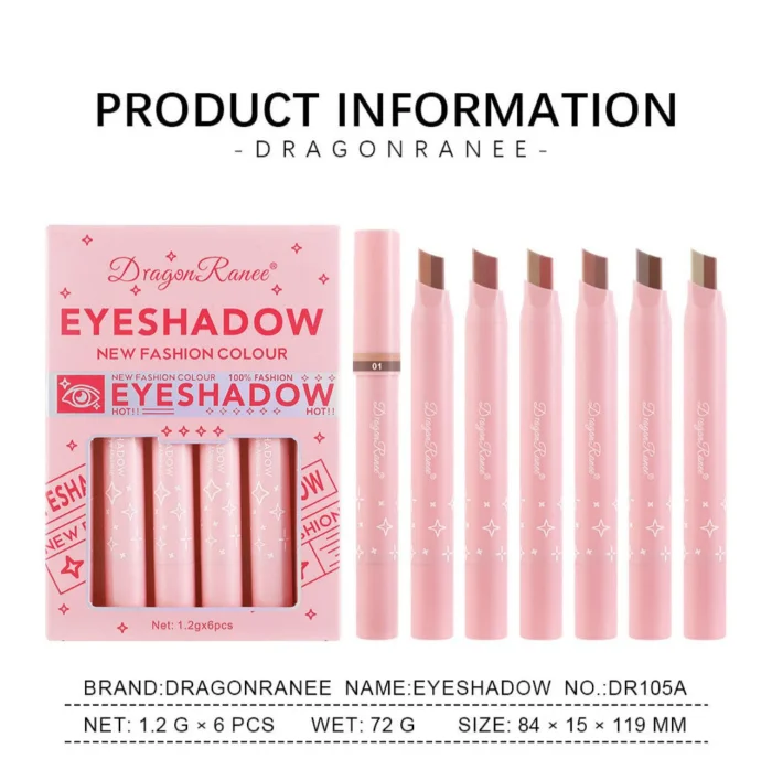 Dragon Ranee 6pcs Dual Color Stick Eyeshadow