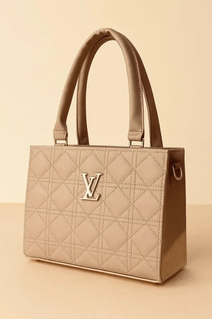 Beige Quilted PU shoulder bag for girls